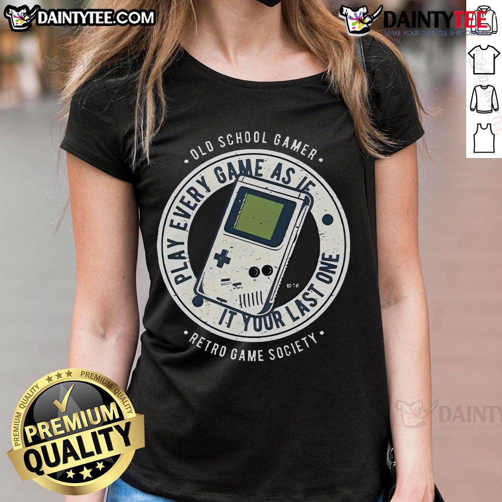 Retro ladies tee featuring 'Awesome Old School Gamer' design, perfect for gaming enthusiasts who cherish every game.
