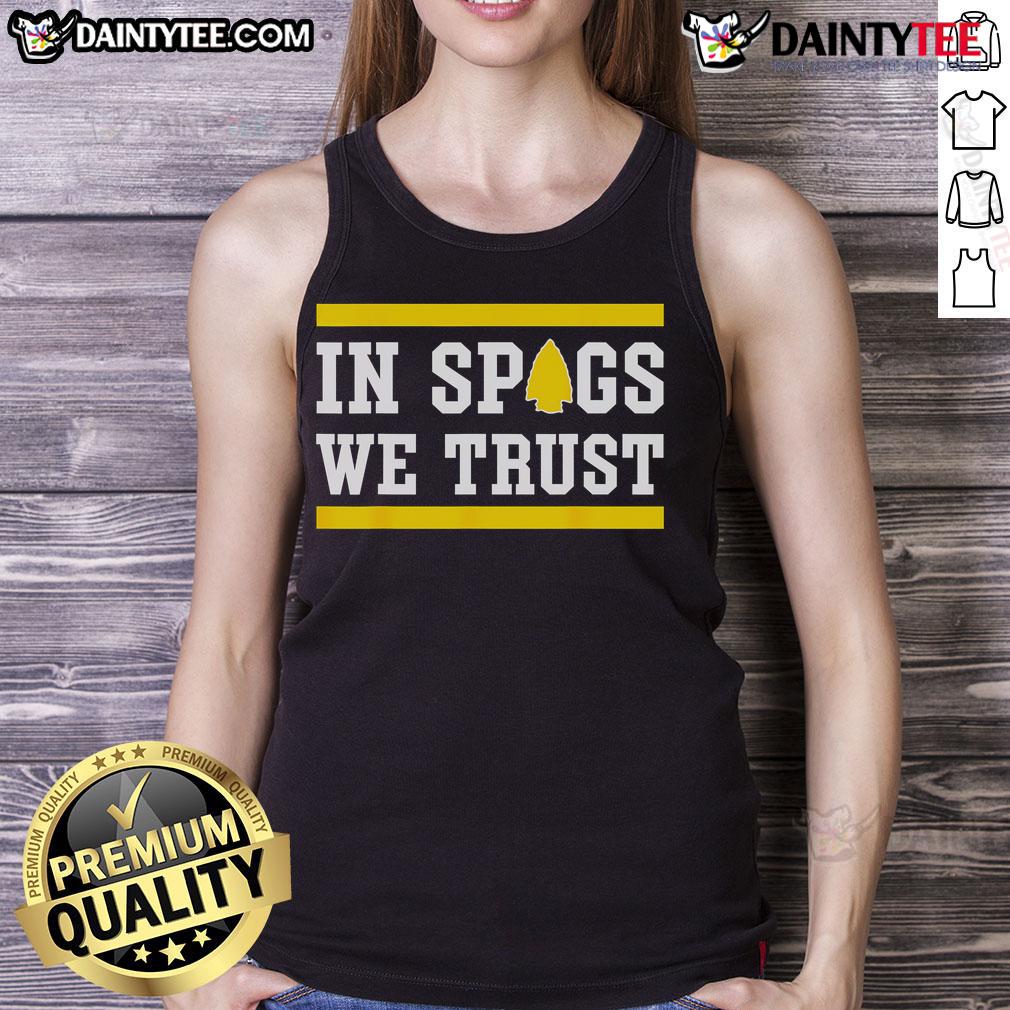 Alt Text: Funny KC In Spags We Trust Tank Top featuring a humorous design for Kansas City fans and football enthusiasts.