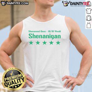 Funny Shenanigan Five Star Review on a St. Patrick's Day green tank top featuring playful design and festive vibes.