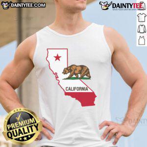 Good California State Bear Flag Tank Top featuring a bold bear graphic and vibrant colors, perfect for casual summer wear.