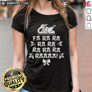 Good Fa Ra Ra Christmas Duck Ladies Tee featuring a festive duck design perfect for holiday celebrations.