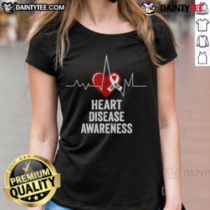 Good Heart Disease Awareness Go Red in February Ladies Tee featuring a vibrant red heart design promoting heart health.