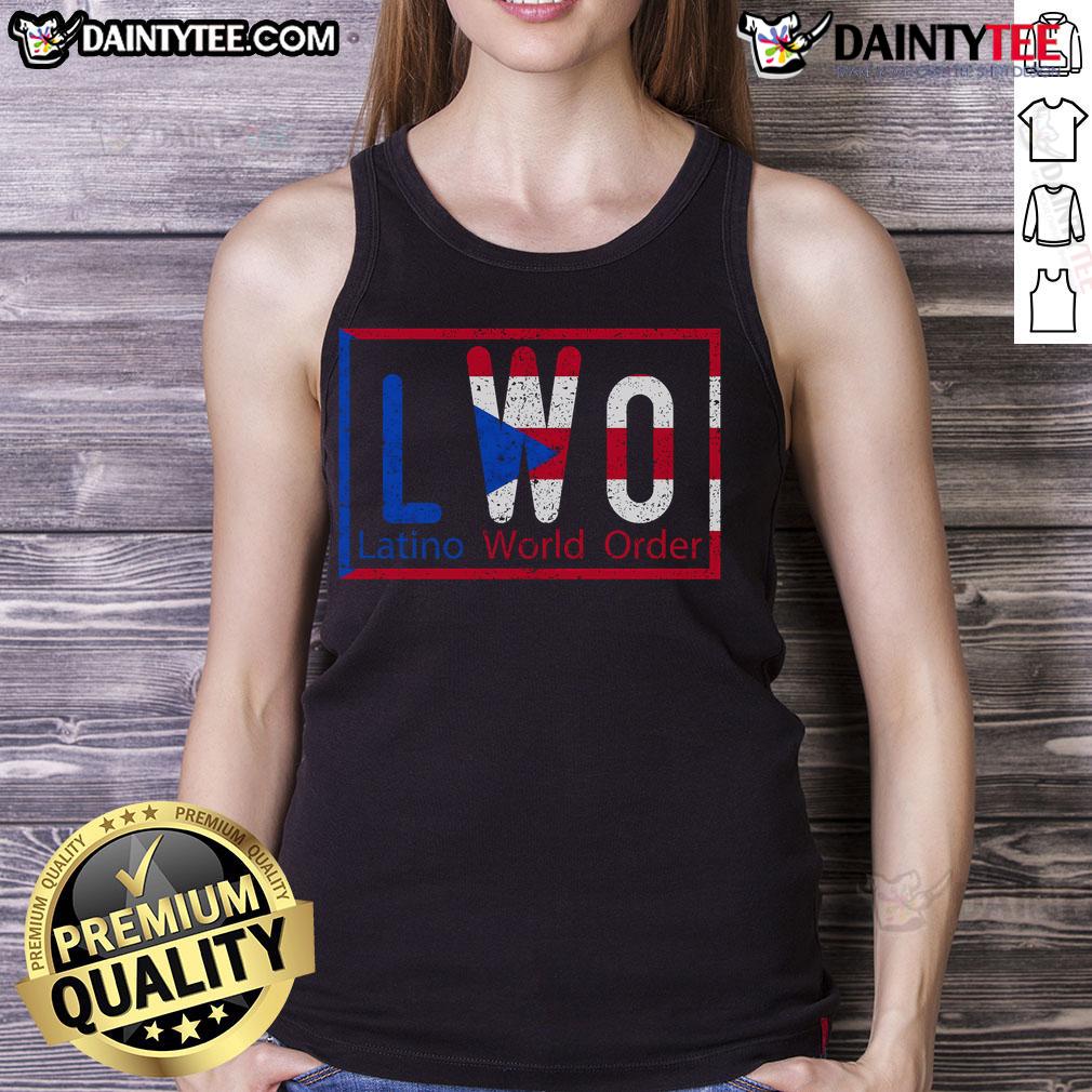 Good Lwo Latino World Order Puerto Rico tank top featuring vibrant colors and bold design showcasing Latino pride.