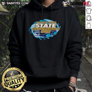 2025 NCHSAA Swimming and Diving State Championships hoodie featuring vibrant colors and official logo design.