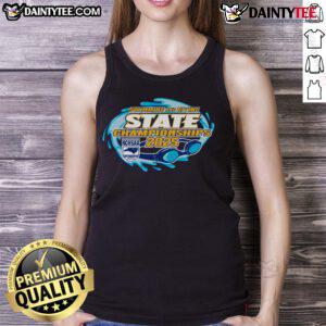 2025 NCHSAA Swimming and Diving State Championships tank top featuring vibrant colors and championship logo.