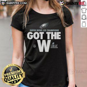 Good Nike Philadelphia Eagles Black 2024 Super Bowl Champions Ladies Tee showcasing team pride and stylish design.