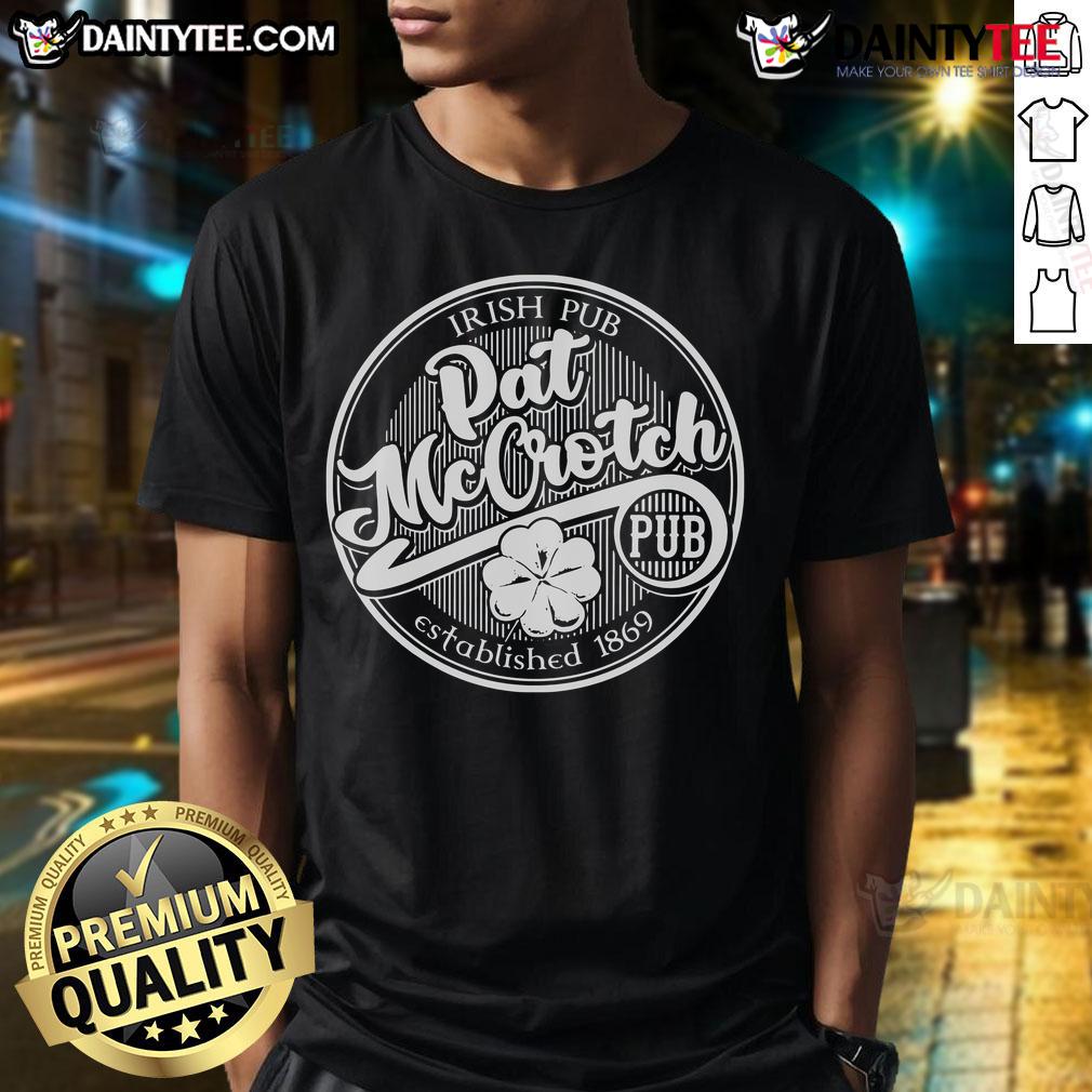 Good Pat McCrotch's Irish Pub St. Patrick's Day T-shirt featuring festive green design and shamrocks for celebration.