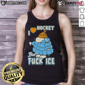 Good Snoopy I Love Hockey But Fck Ice tank top featuring a playful Snoopy graphic and bold text for hockey fans.