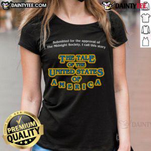 Alt Text: USA Ladies Tee featuring 'Good Submitted for the Approval of the Midnight Society' story design, perfect for fans.
