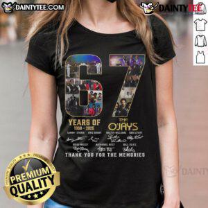 Alt Text: Good The O'Jays 67 Years Tee 1958-2025, celebrating the band's legacy with a heartfelt thank you for the memories.