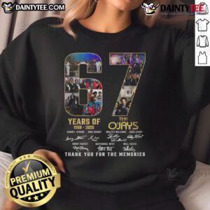 Alt Text: Good The O'Jays sweatshirt celebrating 67 years of music from 1958 to 2025 - Thank You For The Memories design.