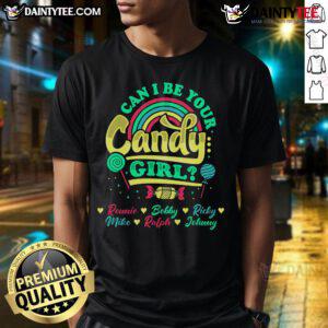 Happy Can I Be Your Candy Girl T-Shirt featuring Ronnie, Bobby, Ricky, Mike, Ralph, and Johnny in vibrant colors.