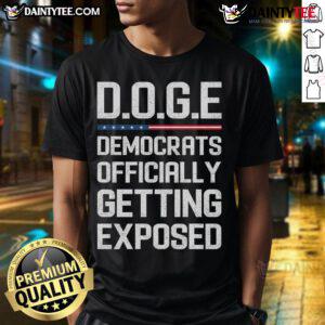 Hot Doge Democrats exposed on a US flag T-shirt, showcasing political humor and cryptocurrency culture.