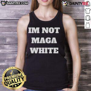 Model wearing a Hot I'm Not MAGA white tank top, showcasing trendy design and comfortable fit for casual summer outfits.