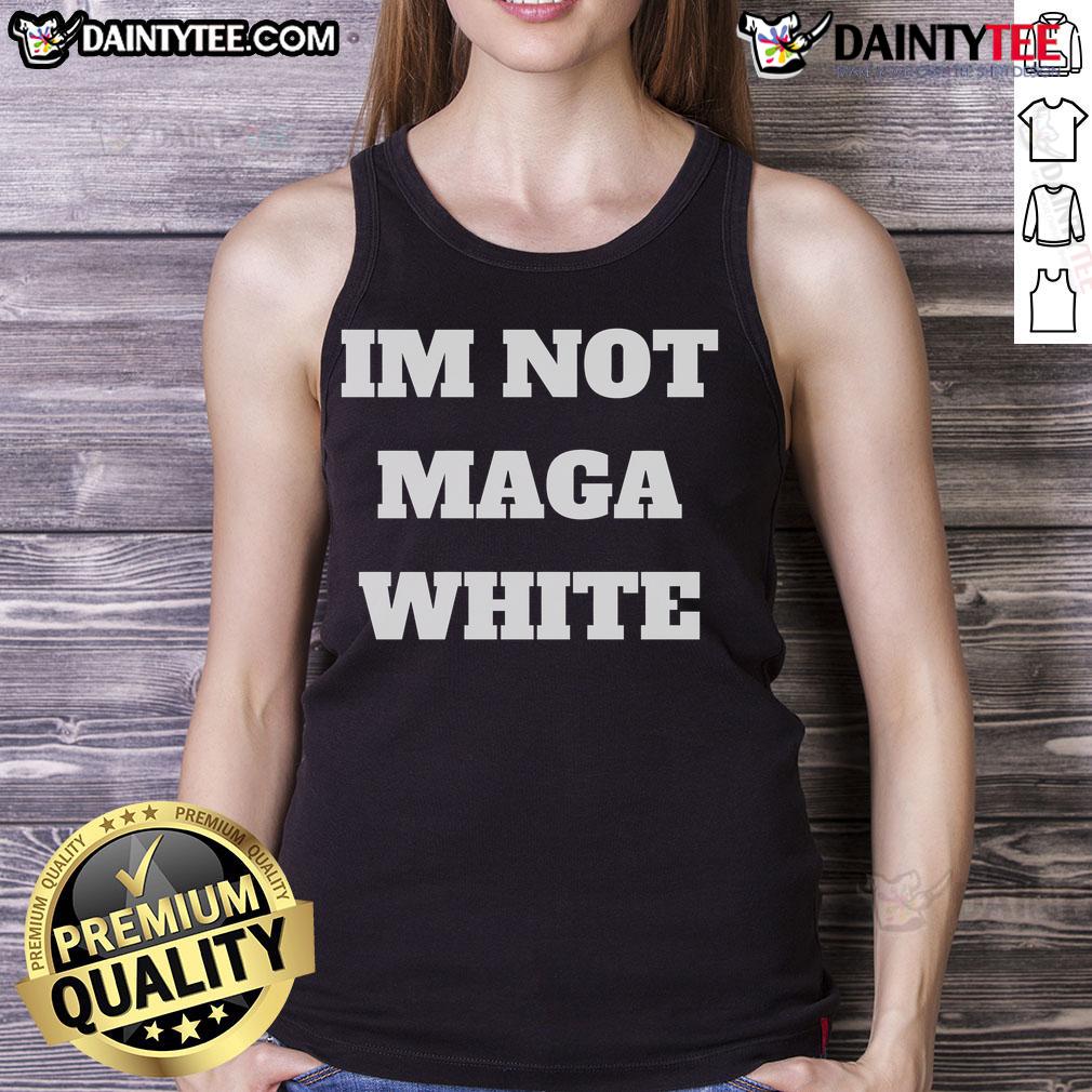 Model wearing a Hot I'm Not MAGA white tank top, showcasing trendy design and comfortable fit for casual summer outfits.