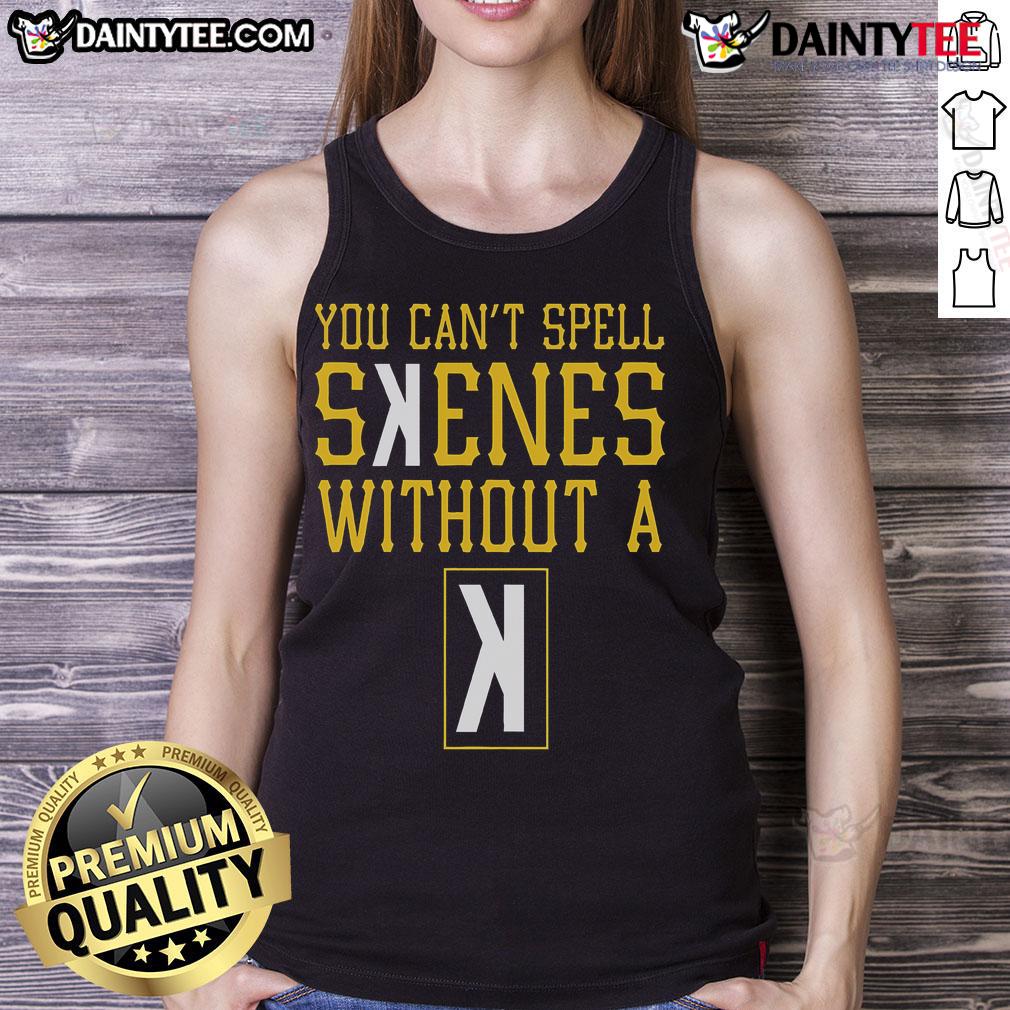 Paul Skenes in a stylish tank top, showcasing 'Can't Spell Skenes Without A K' in vibrant colors, Pittsburgh vibe.