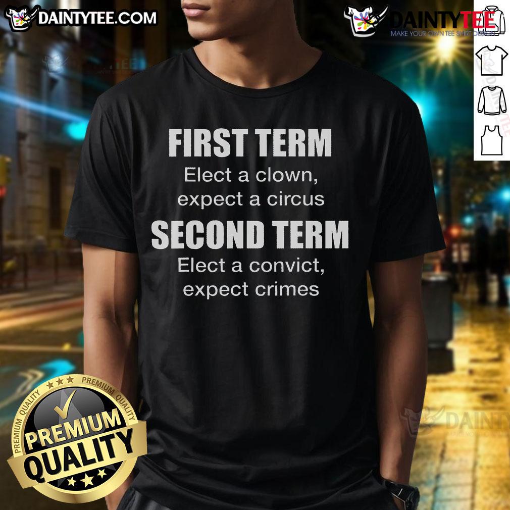 Nice Expect A Circus Second Term T-Shirt featuring vibrant circus-themed graphics and bold text for a fun political statement.
