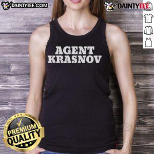 Nice KGB Agent Krasnov wearing a stylish tank top, showcasing a bold vintage design with a cool urban backdrop.