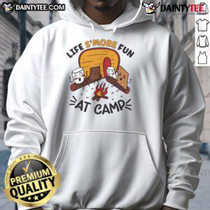 Cozy hoodie for camping featuring a campfire and marshmallow design, perfect for fun moments at camp.