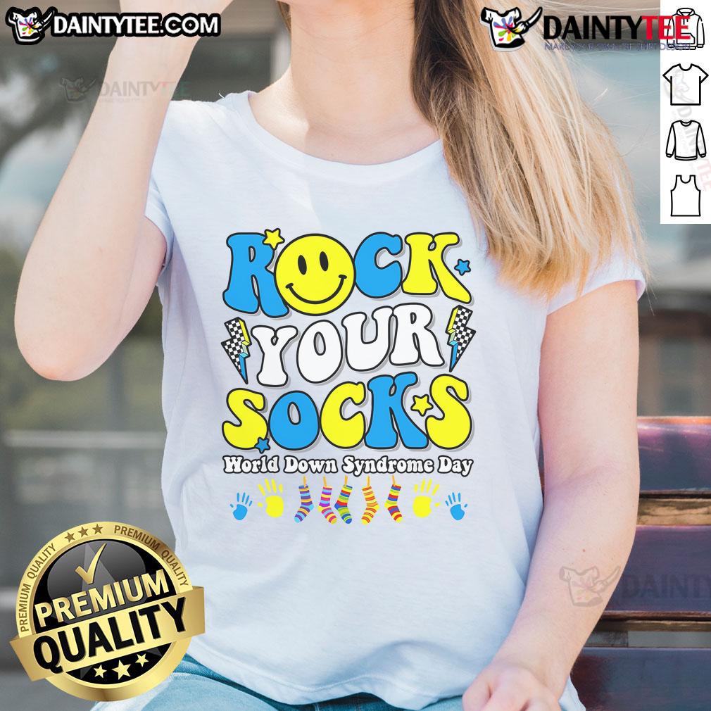 Stylish 'Rock Your Socks World' tee for Down Syndrome Awareness Day featuring vibrant colors and a comfortable fit.