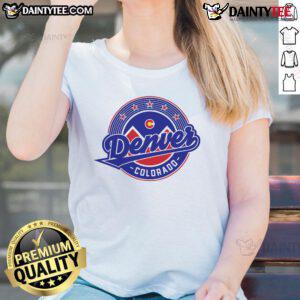 Official Denver Colorado Baseball Logo on a stylish ladies tee, perfect for fans and casual wear enthusiasts.