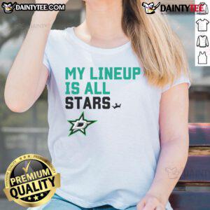 Awesome Dallas Stars My Lineup Ladies Tee featuring vibrant team colors and stylish design for female fans.