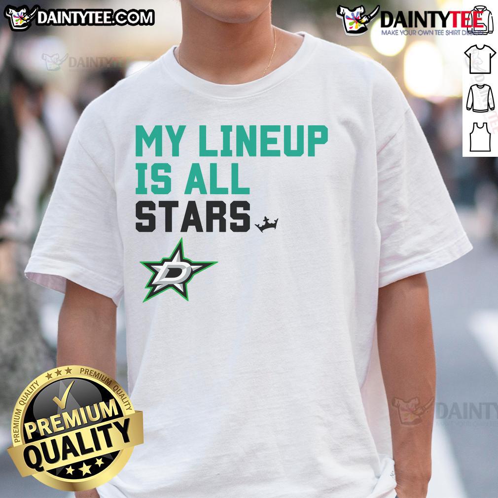 Alt Text: Awesome Dallas Stars My Lineup T-Shirt featuring vibrant team colors and logo, perfect for fans and game day.