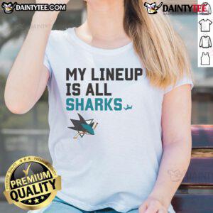 Alt Text: Stylish San Jose Sharks ladies tee featuring an awesome design, perfect for fans to show team spirit and support.