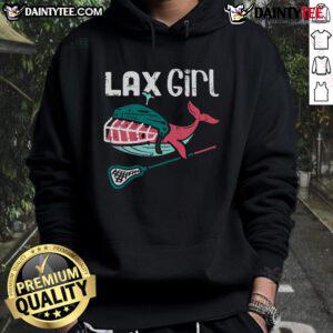 Alt Text: Cute girl wearing a lacrosse whale sport hoodie, showcasing her love for lacrosse in a playful and stylish way.