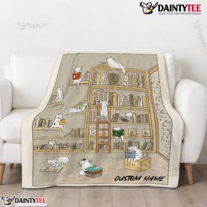 Cute Vintage Minimalist Cat Book Reading Blanket Fleece Customized Blanket