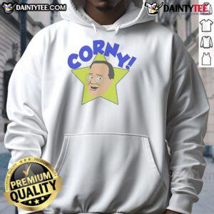 Funny Arcadian Vanguard Jim Cornette Corny Hoodie featuring a humorous design and vibrant colors for wrestling fans.