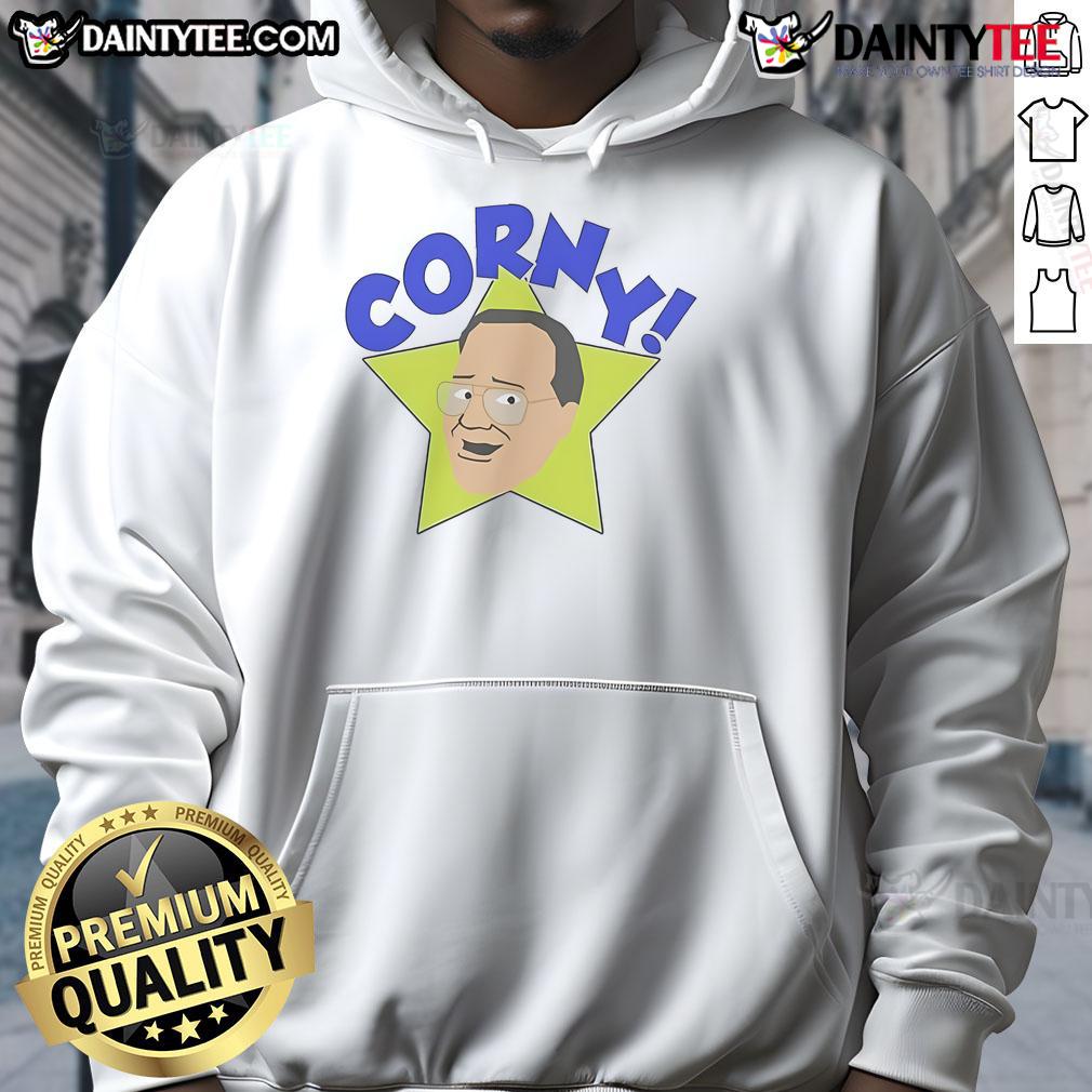 Funny Arcadian Vanguard Jim Cornette Corny Hoodie featuring a humorous design and vibrant colors for wrestling fans.