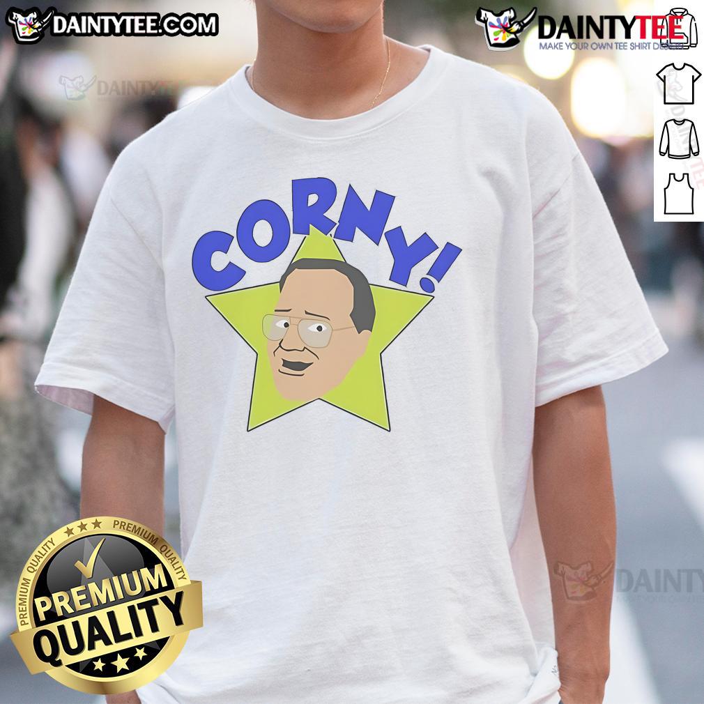 Funny Arcadian Vanguard Jim Cornette Corny T-Shirt featuring a hilarious design for wrestling fans and podcast enthusiasts.