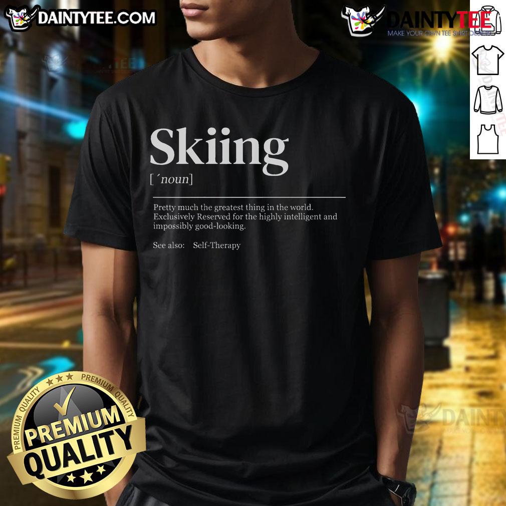 Funny skiing definition vintage t-shirt featuring a humorous graphic design for ski enthusiasts and winter sports lovers.