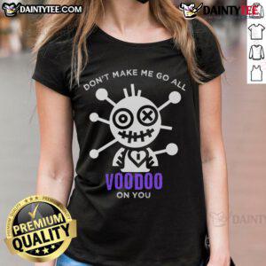 Funny Voodoo Doll design on a Mardi Gras tee for ladies, perfect for Halloween in New Orleans with a sarcastic twist.