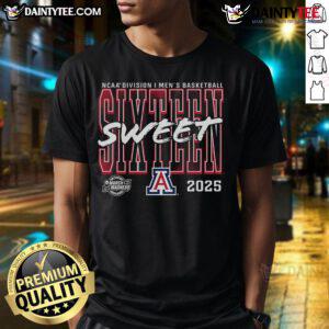 Good Arizona Wildcats 2025 NCAA Men's Basketball Tournament Sweet 16 T-Shirt featuring team colors and logo.