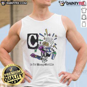 Good C Is For Cheap Thrills pop art tank top featuring vibrant colors and playful design, perfect for casual summer wear.