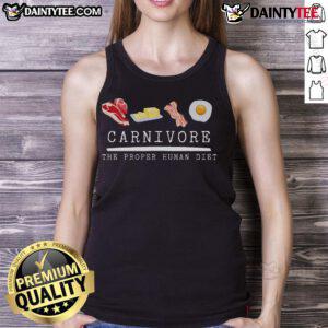 Good Carnivore tank top featuring 'The Proper Human Diet' with beef, butter, bacon, and eggs design for keto enthusiasts.