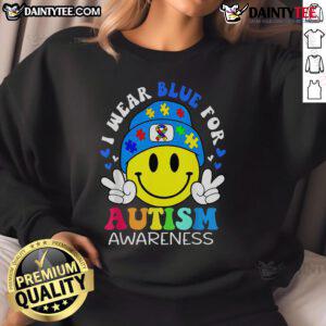 Good in April: We Wear Blue Autism Awareness sweatshirt promoting autism awareness with a stylish design.