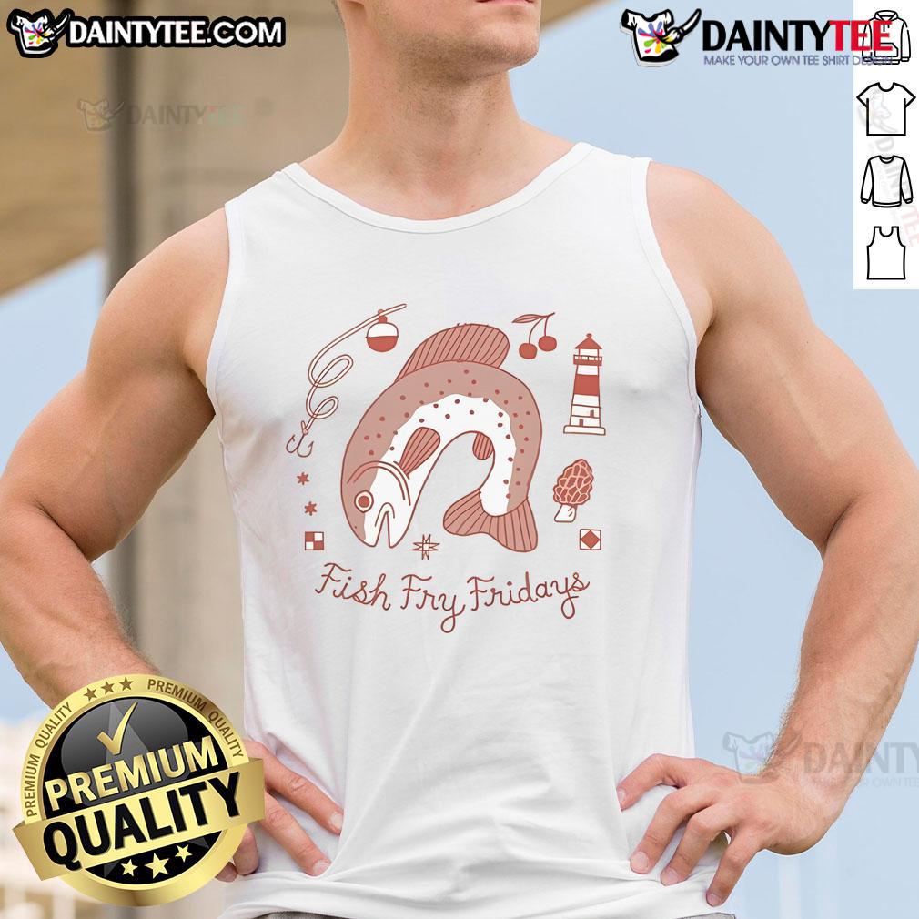 Good Jamie Green Fish Fry Fridays tank top featuring vibrant design, perfect for summer outings and casual dining.