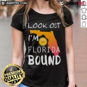 Good Look Out I'm Florida Bound Vacation Spring Break Ladies Tee featuring vibrant design and relaxed fit for beach fun.