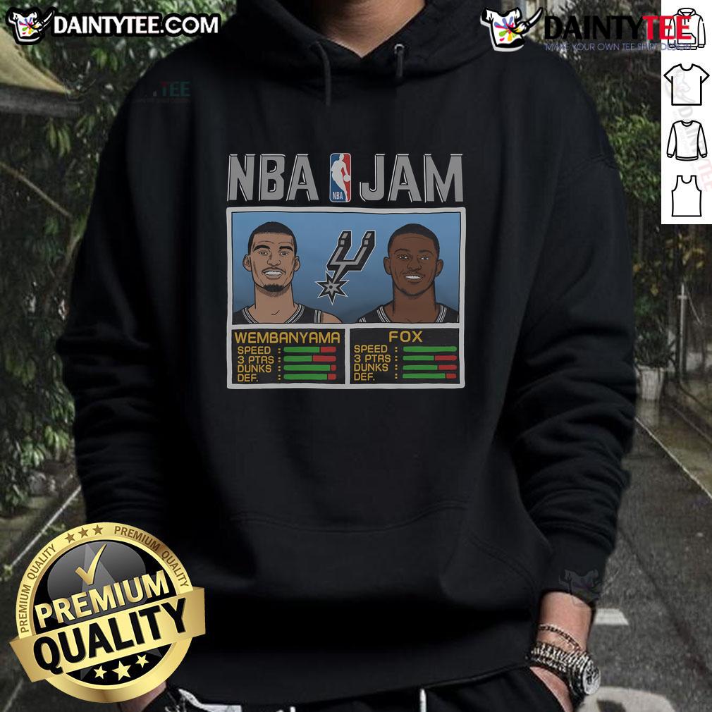 Alt Text: Good NBA Jam hoodie featuring Spurs' Wembanyama and Fox, perfect for basketball fans and stylish sportswear.