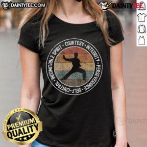 Good Taekwondo Karate 5 Tenets Ladies Tee showcasing martial arts principles in a stylish design.