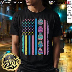 Happy Easter Egg Hunting USA T-Shirt featuring American flag design, perfect for festive spring celebrations.