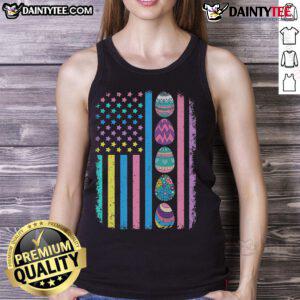 Happy Easter Egg Hunting USA tank top featuring American flag design, perfect for festive spring celebrations.