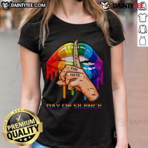Hot LGBT Silence the Hate Day of Silence Ladies Tee showcasing vibrant colors and a powerful message of inclusivity.