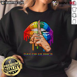 Alt Text: Stylish Hot LGBT Silence the Hate Day of Silence sweatshirt promoting inclusivity and support for the LGBTQ+ community.