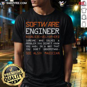 Official Software Engineer Defined T-Shirt featuring coding graphics and tech-inspired design for software professionals.