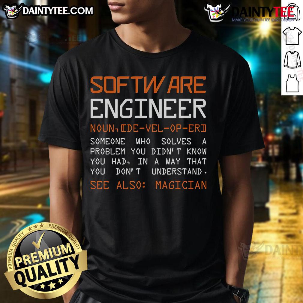 Official Software Engineer Defined T-Shirt featuring coding graphics and tech-inspired design for software professionals.