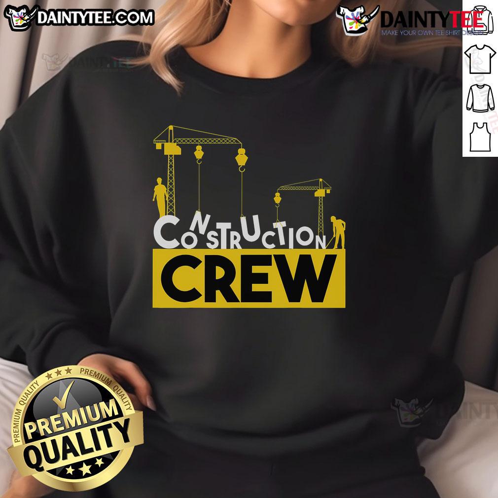 Awesome construction crew wearing matching dad sweatshirts, showcasing family unity and style in a work environment.